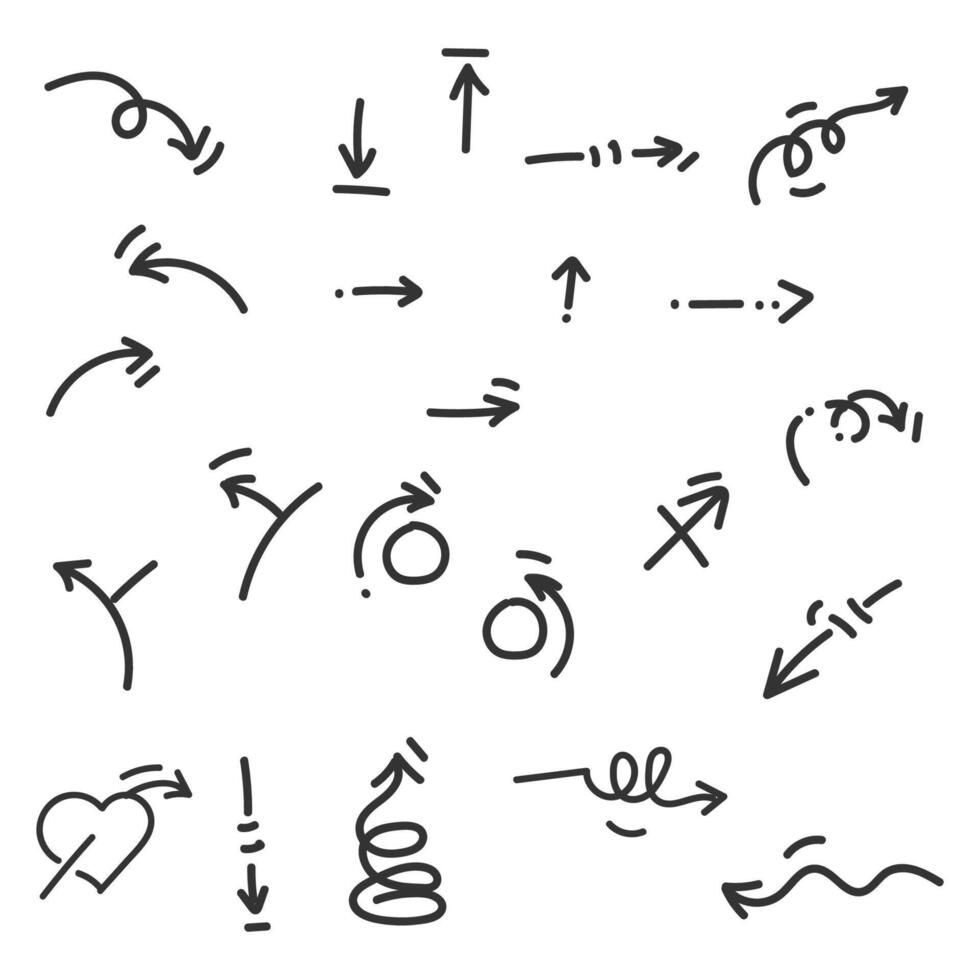 Arrows line icon set. Hand drawn arrows set. vector