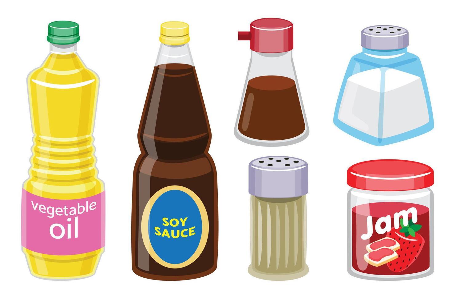 Set of Common Kitchen Condiments and Seasonings vector