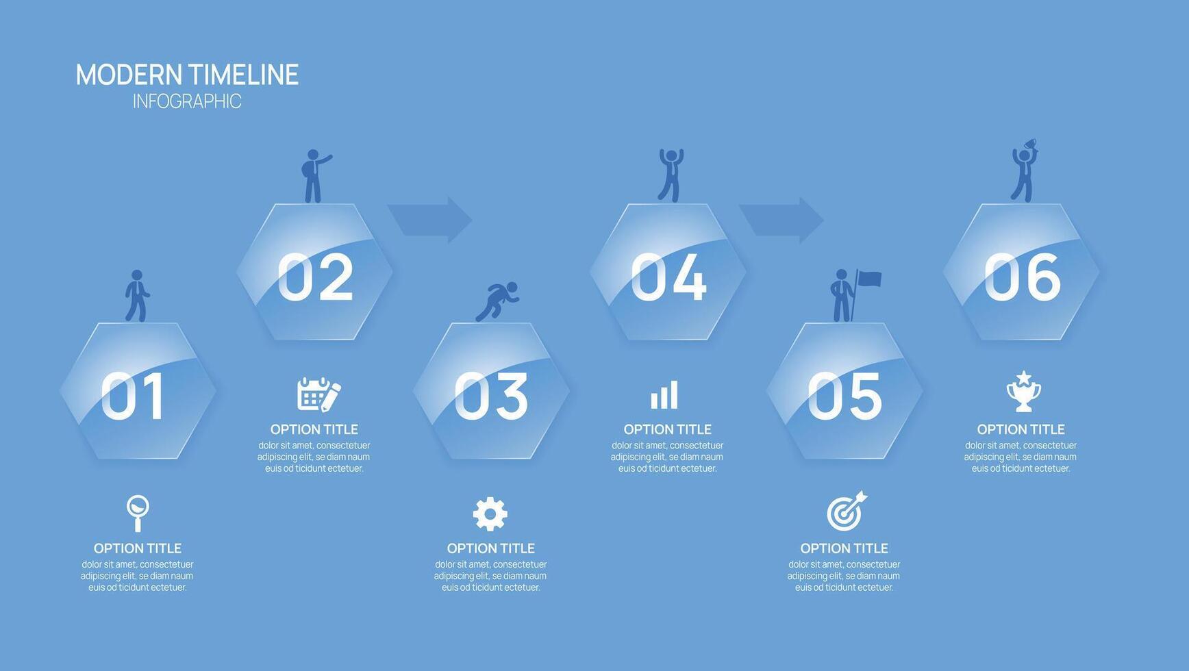 Infographics timeline Glassmorphism Hexagon Button business 6 steps to success template. vector