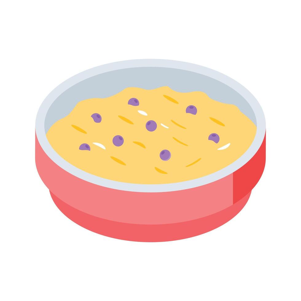 A isometric style icon showing cereal bowl breakfast vector