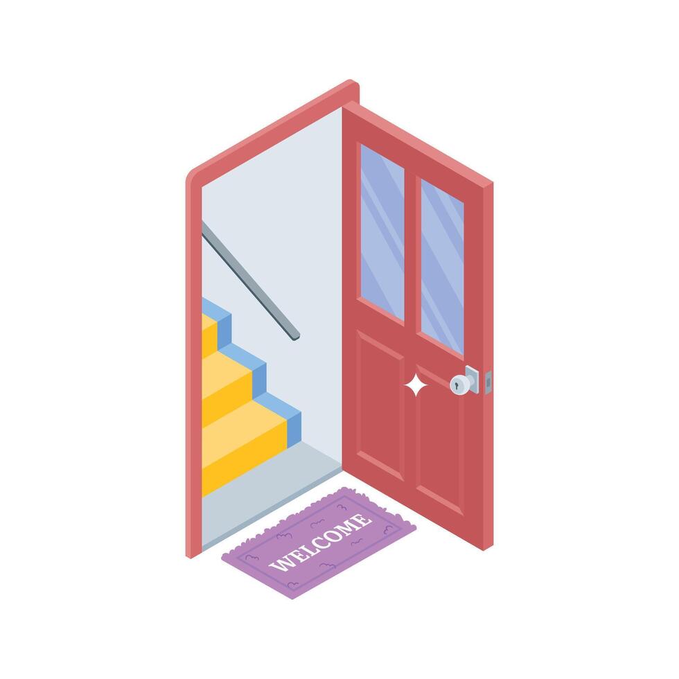 A isometric style icon showing hotel open door vector