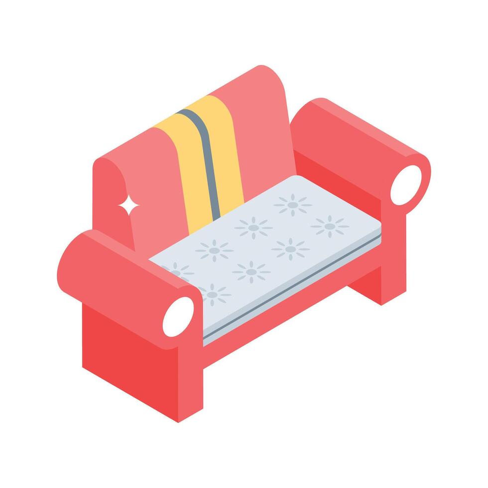 A isometric style icon showing luxurious couch vector