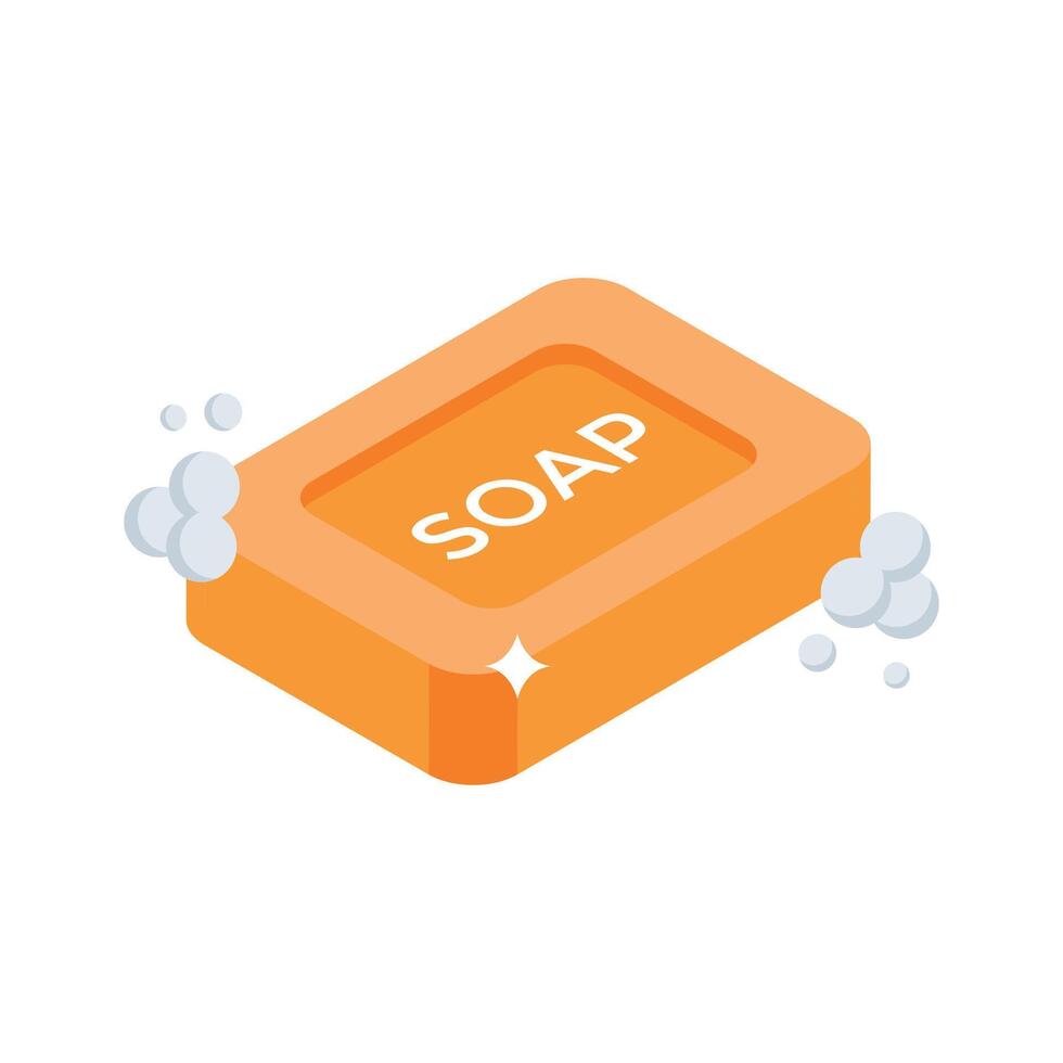 A isometric style icon showing bar soap with bubbles vector