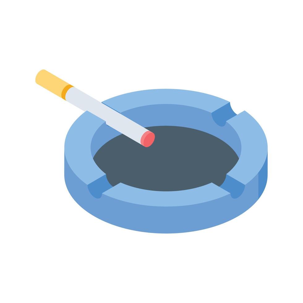 A captivating isometric icon of classic round ashtray with cigarette vector