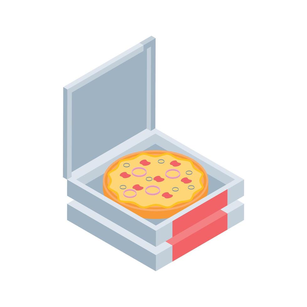 A trendy isometric icon of cheesy pizza box vector