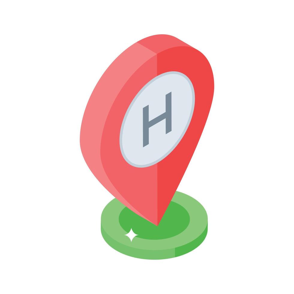 A isometric style icon representing hotel location pin vector