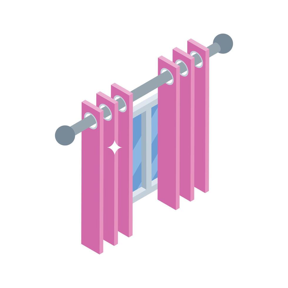 A premium isometric icon of hotel window curtains vector