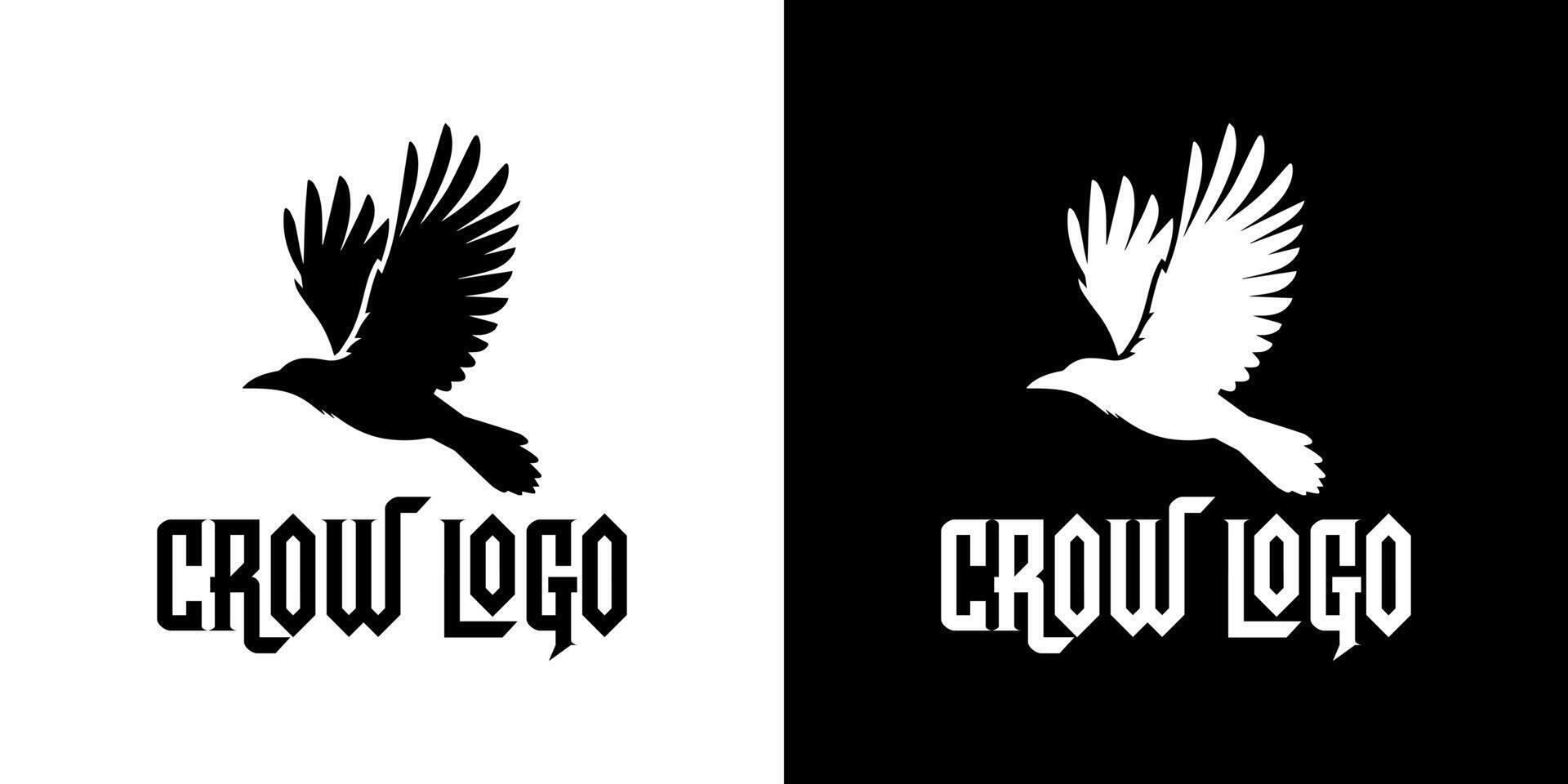 Flying Crow Logo Design in White and Black for Modern Edgy Branding vector