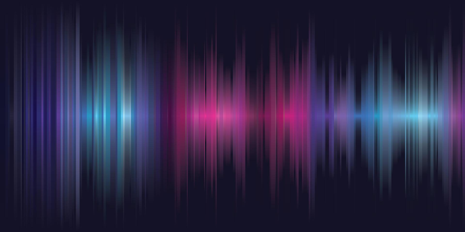 Abstract colorful bright rays and sound waves on dark blue background graphic illustration. vector