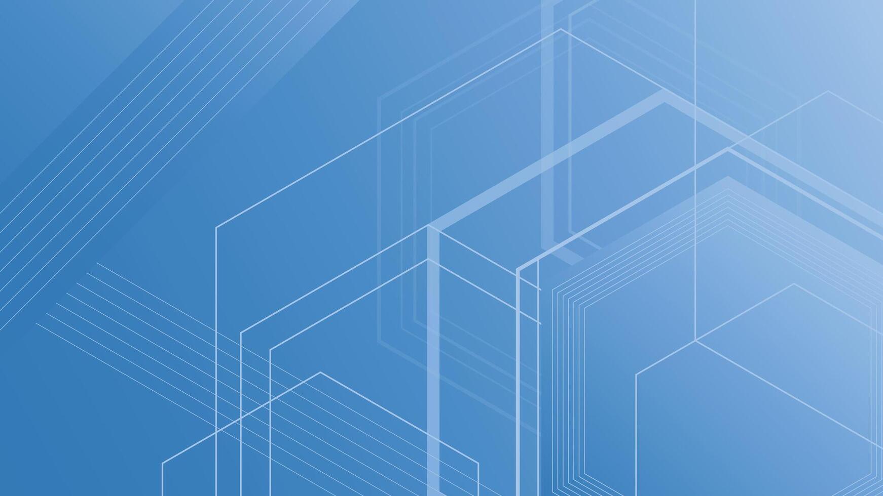 Minimal abstract background in blue with geometric line elements and modern transparent shapes for clean tech designs vector