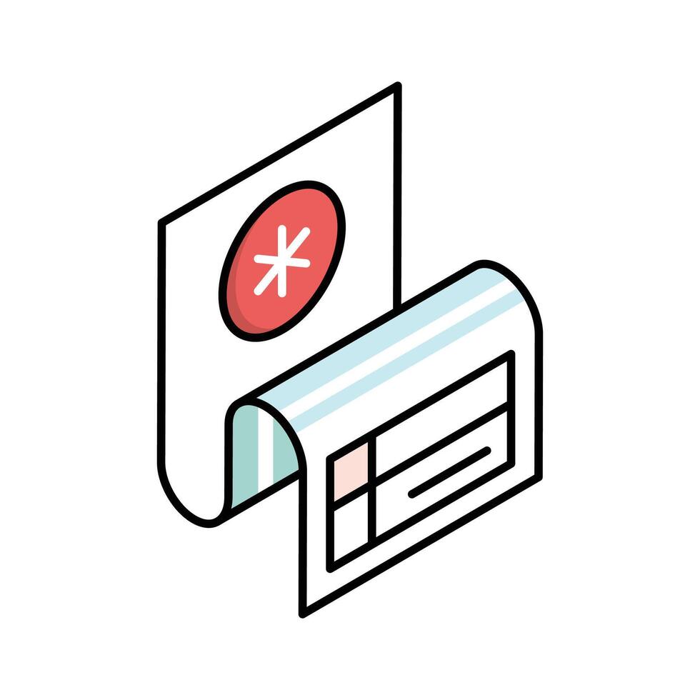 A customizable isometric icon of medical prescription paper vector
