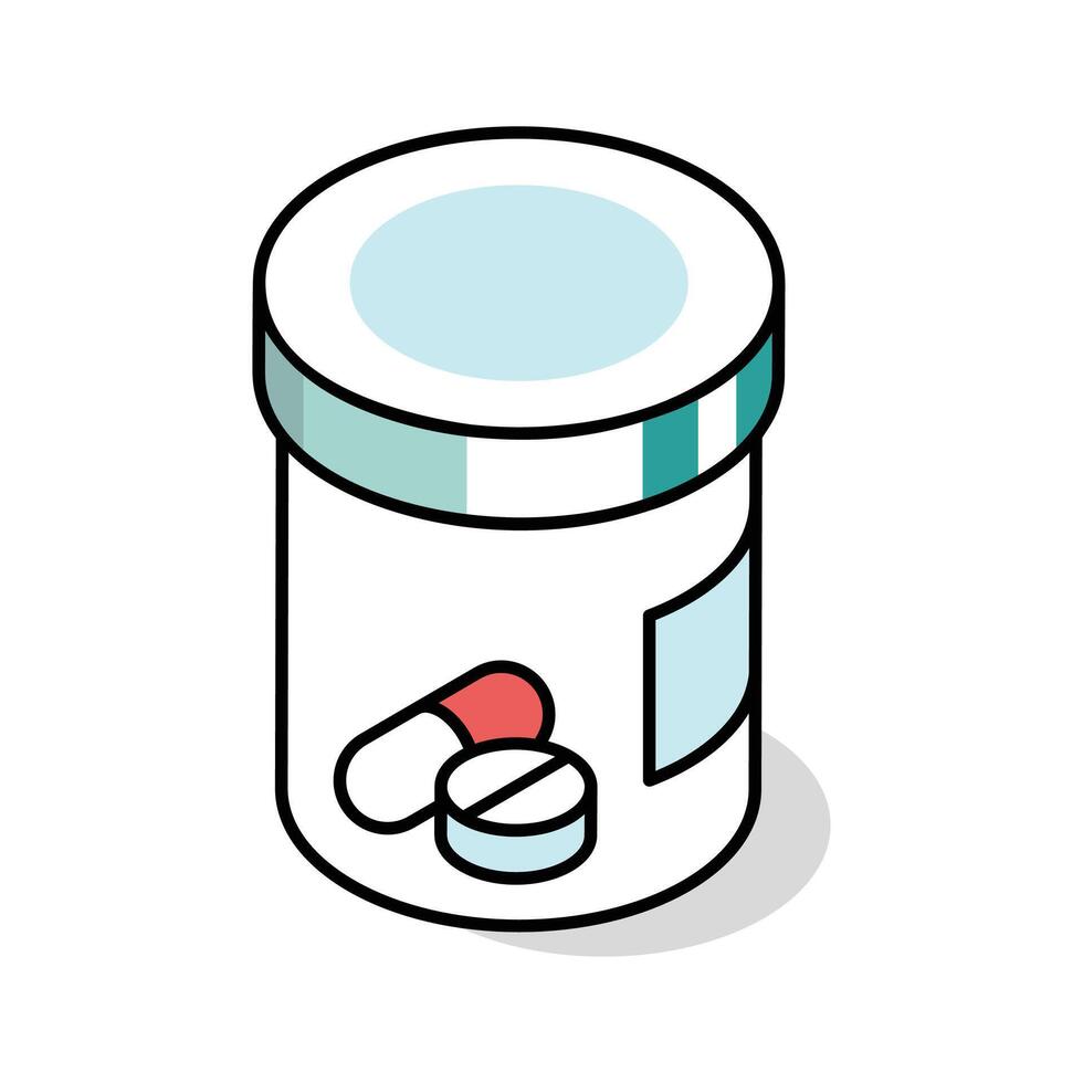 An isometric outline icon of a pills bottle vector