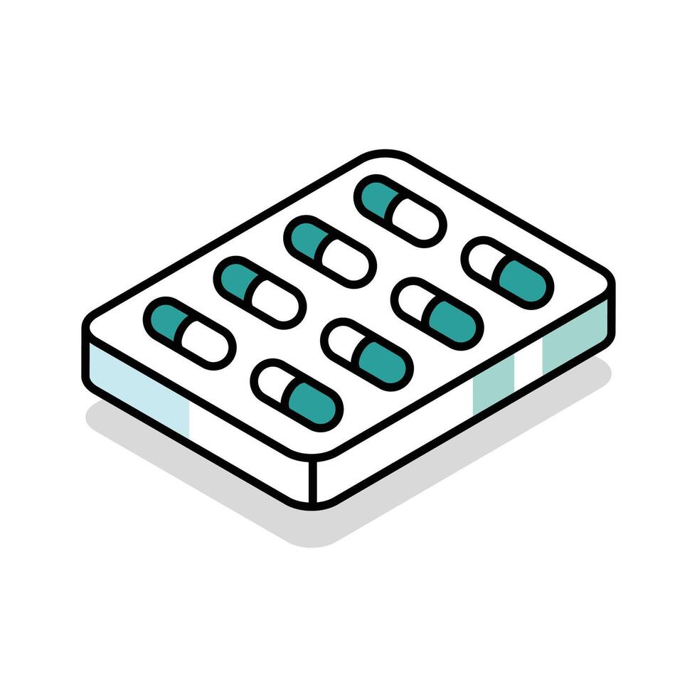 A modern isometric style icon of pill blister vector