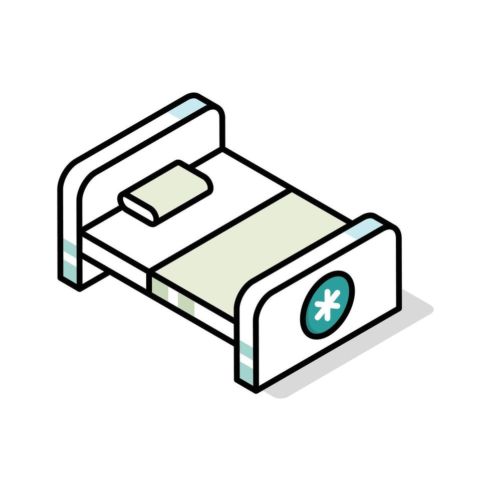 An editable isometric icon of patient hospital bed vector