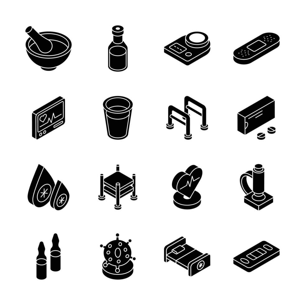 Download isometric collection showing health services icons. vector