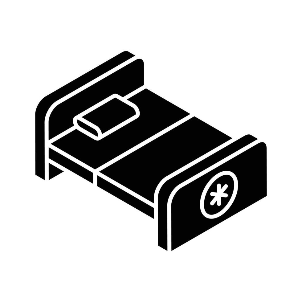 An editable isometric icon of patient hospital bed. vector