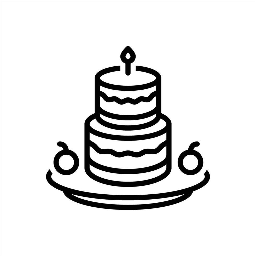 Black line icon birthday cake vector