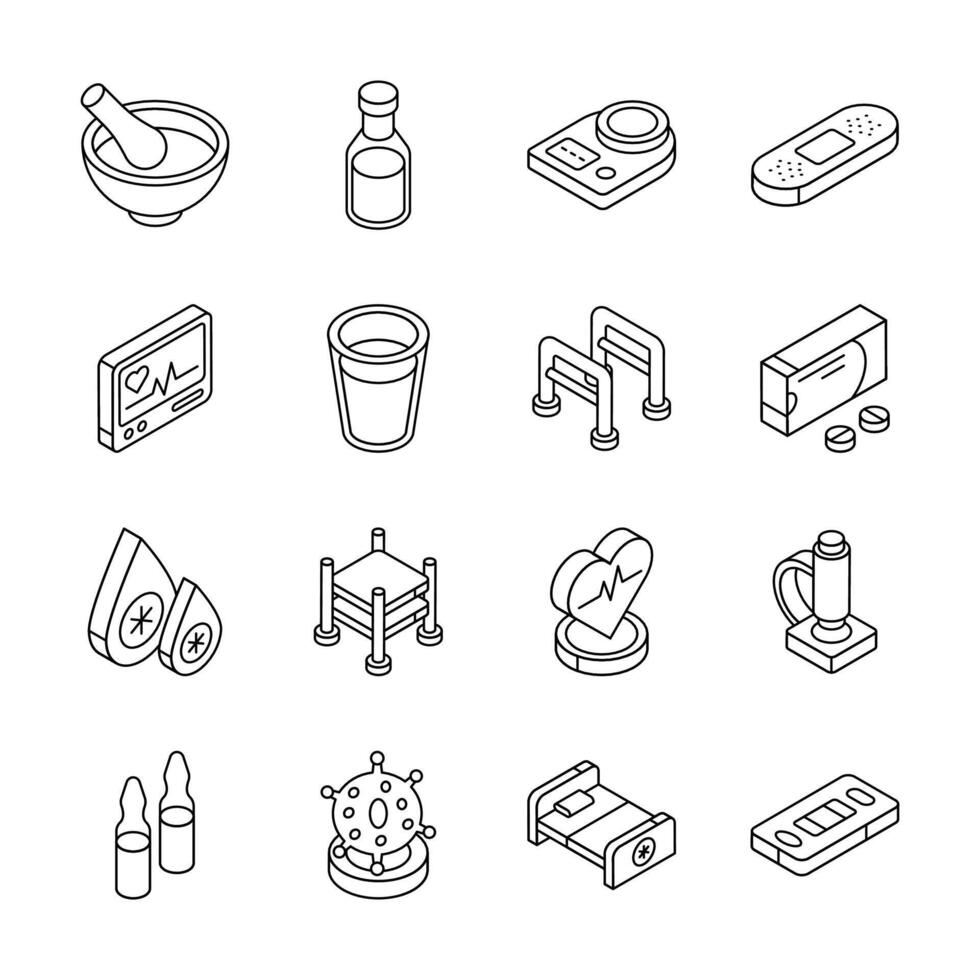 Download isometric collection showing health services icons.. vector