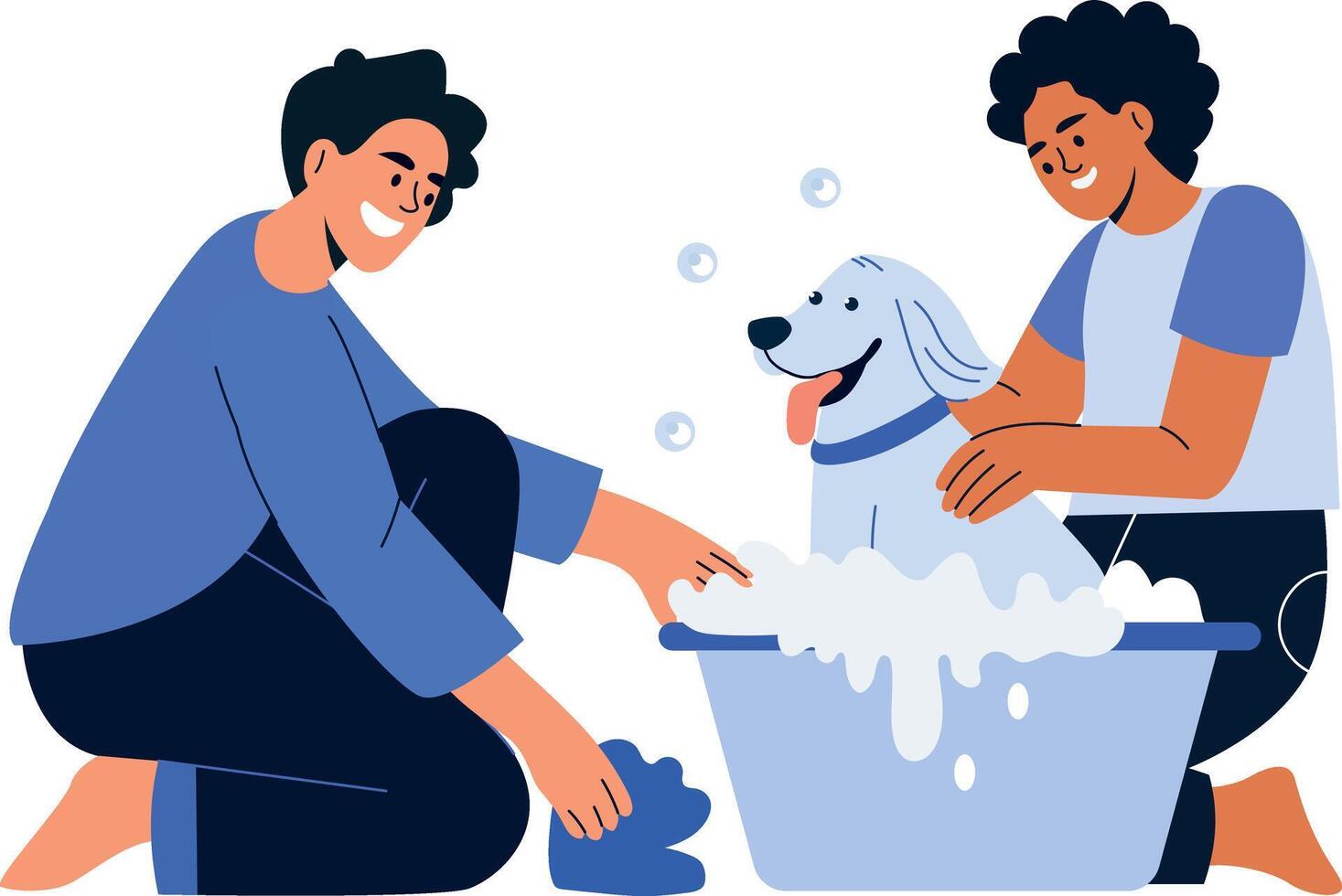 A flat style illustration showing friends doing dog bath vector