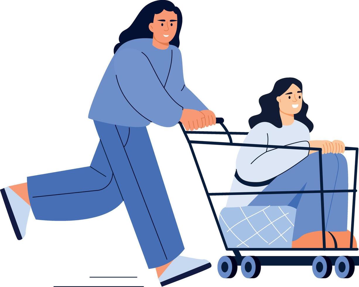 A flat style illustration showing friends having shopping fun vector