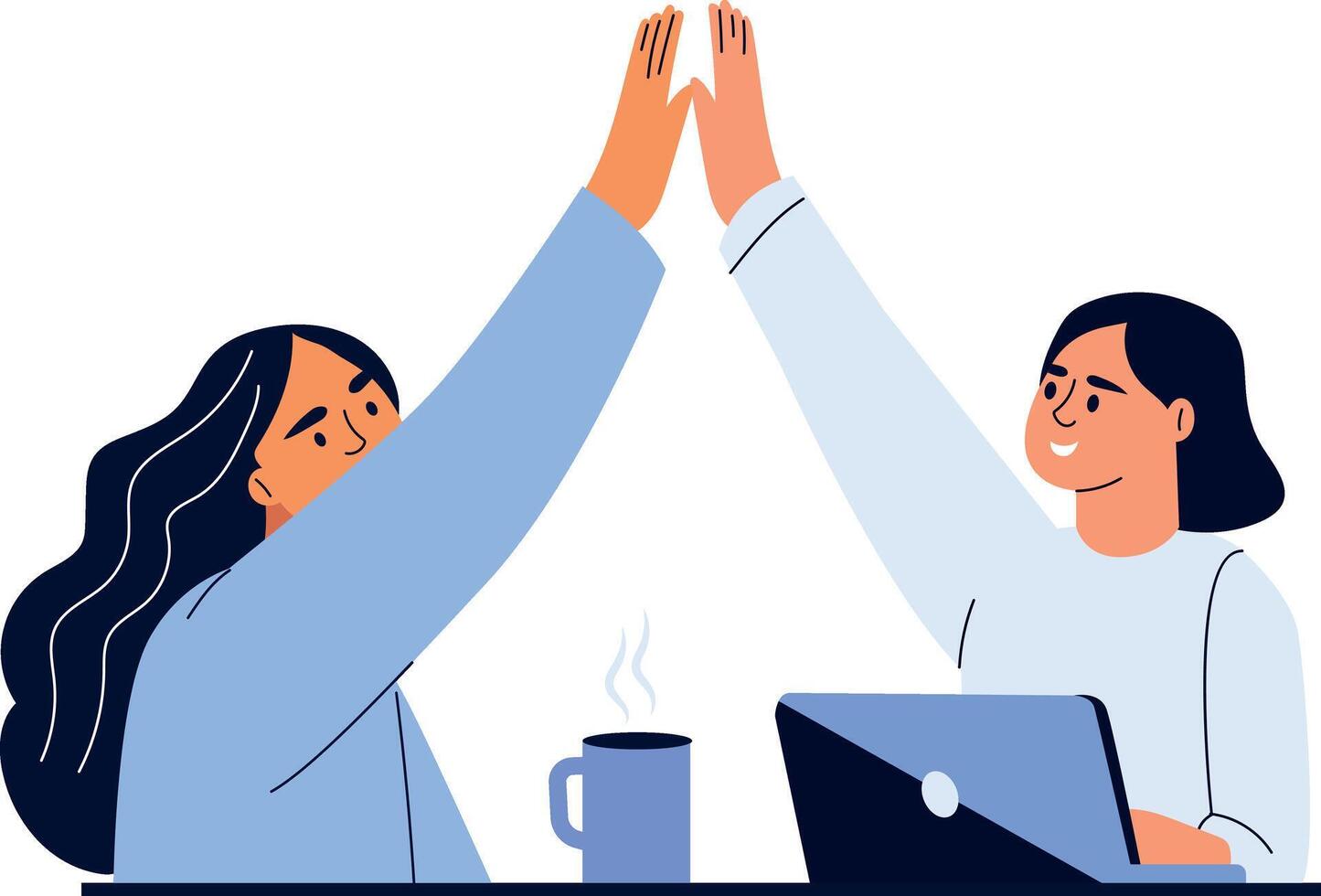 A flat style illustration showing friends doing high five vector