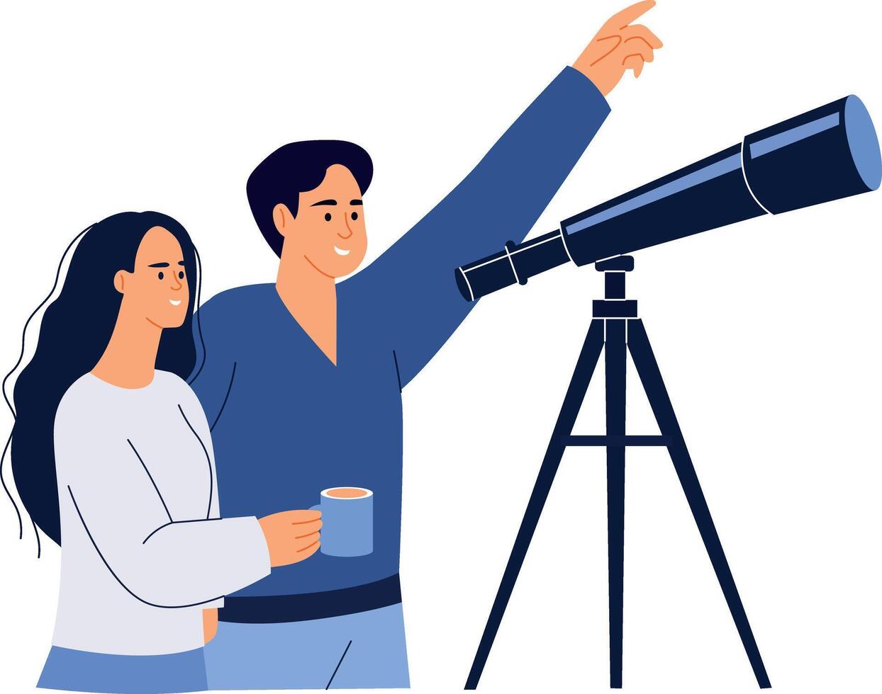 A flat style illustration showing friends stargazing vector