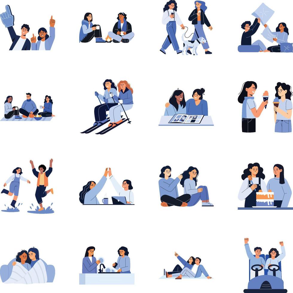 Pack of Buddies Flat Style Illustrations vector
