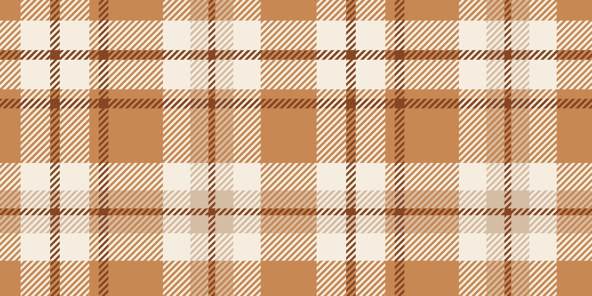 Seamless brown, beige, and cream plaid pattern with diagonal striped details. Geometric textile design for backgrounds and print. vector