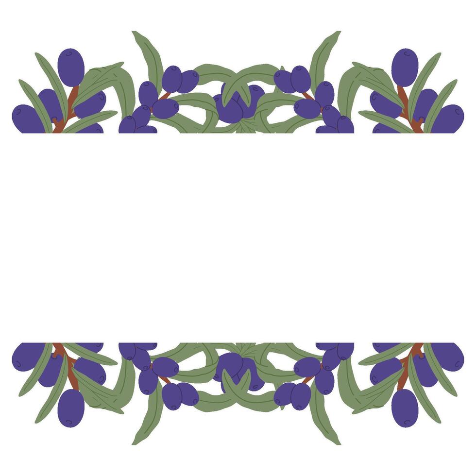 Elegant Botanical Border Frame with Purple Berries and Green Leaves in a Hand-Drawn Decorative Design vector