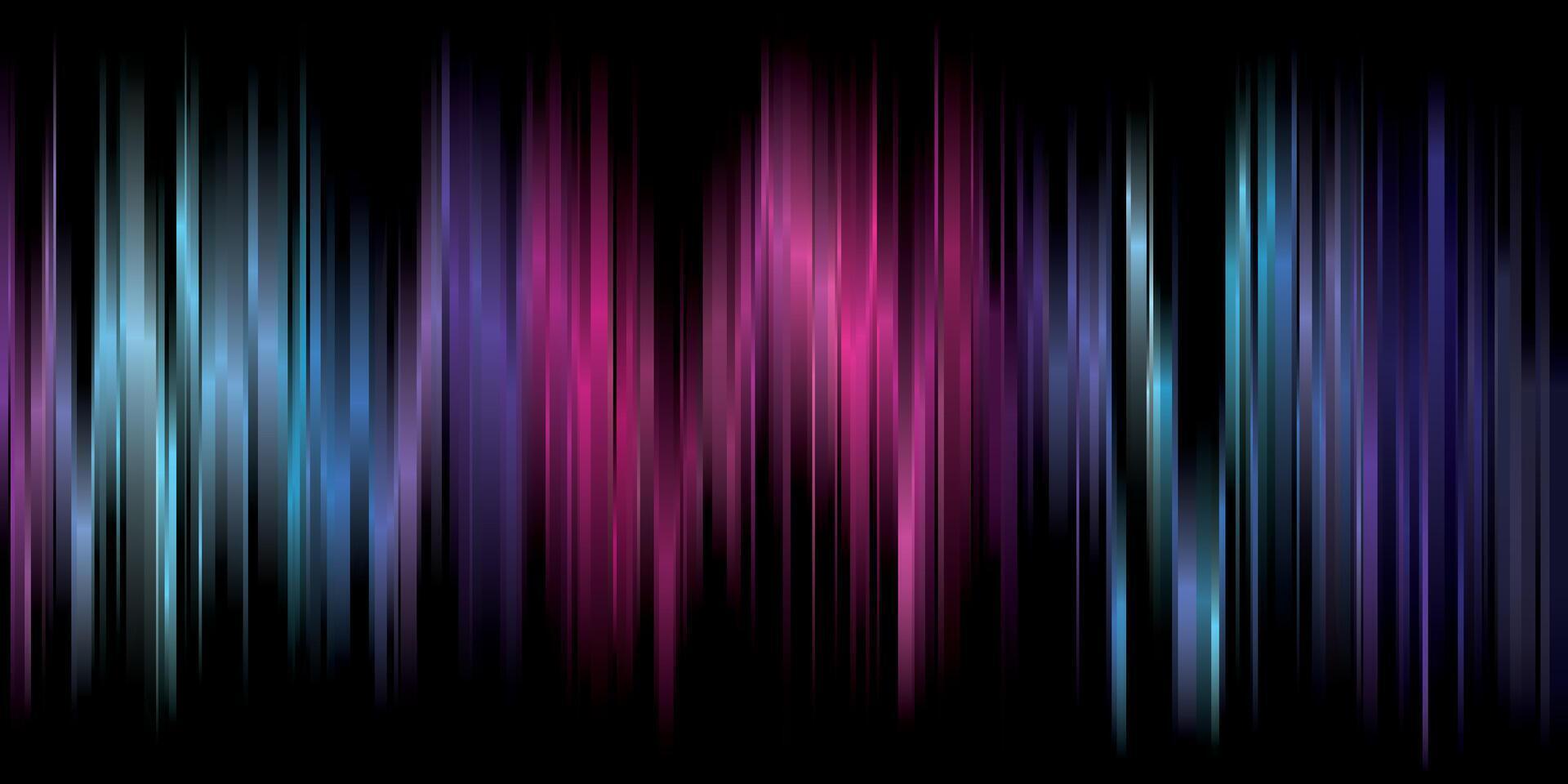 Abstract colorful bright rays and sound waves on black background graphic illustration. vector