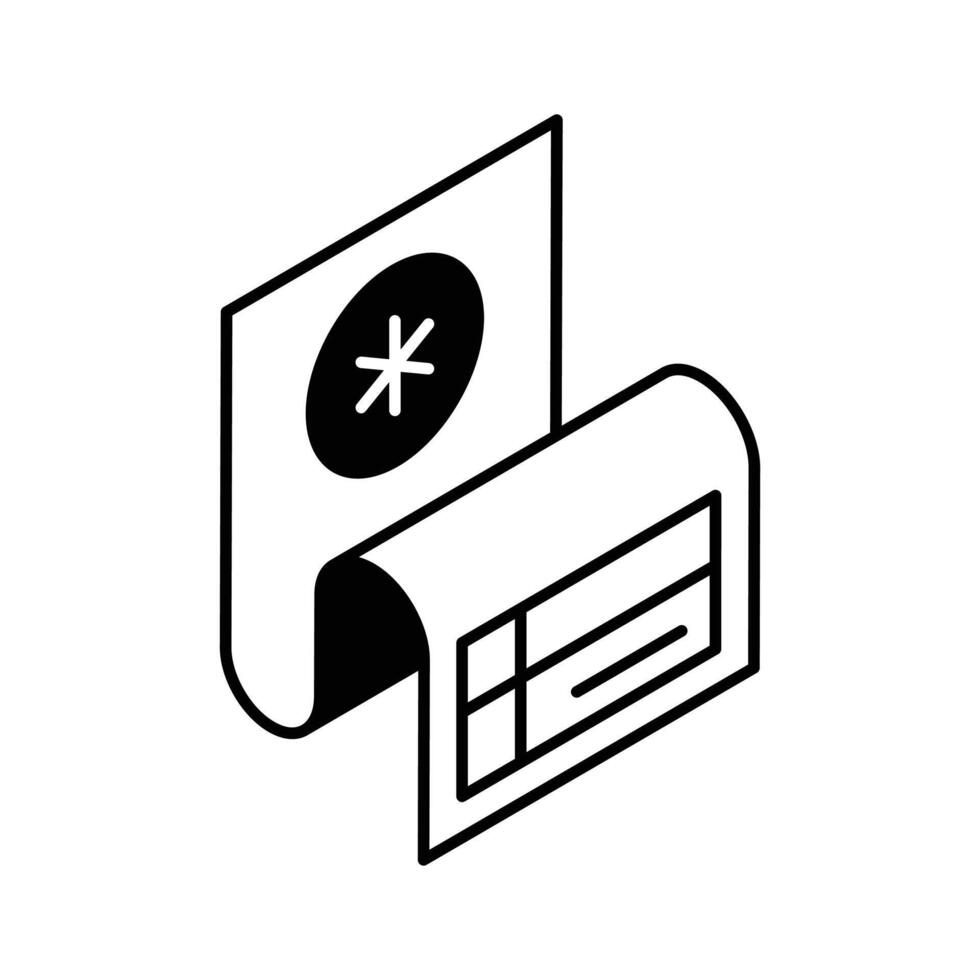 A customizable isometric icon of medical prescription paper... vector