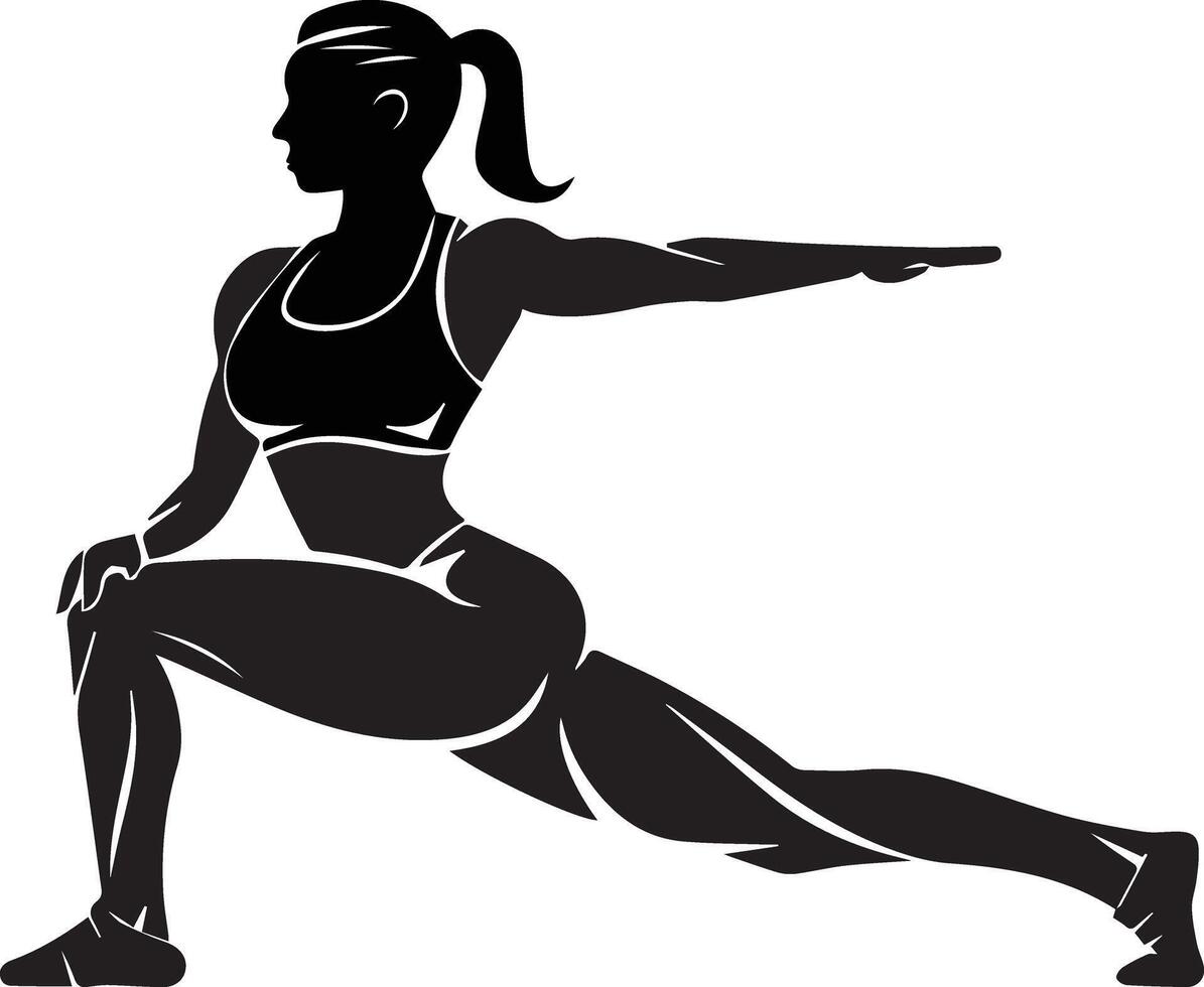 A dynamic silhouette illustration captures a young woman exercising vector
