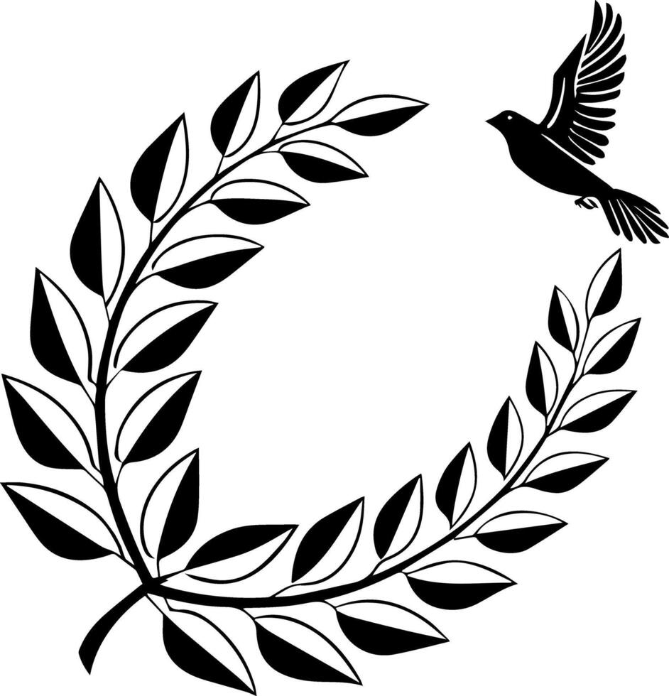 Oval laurel wreath black silhouette with evenly shaped smooth leaves, flat simple design suited for awards or elegant stock decoration assets vector