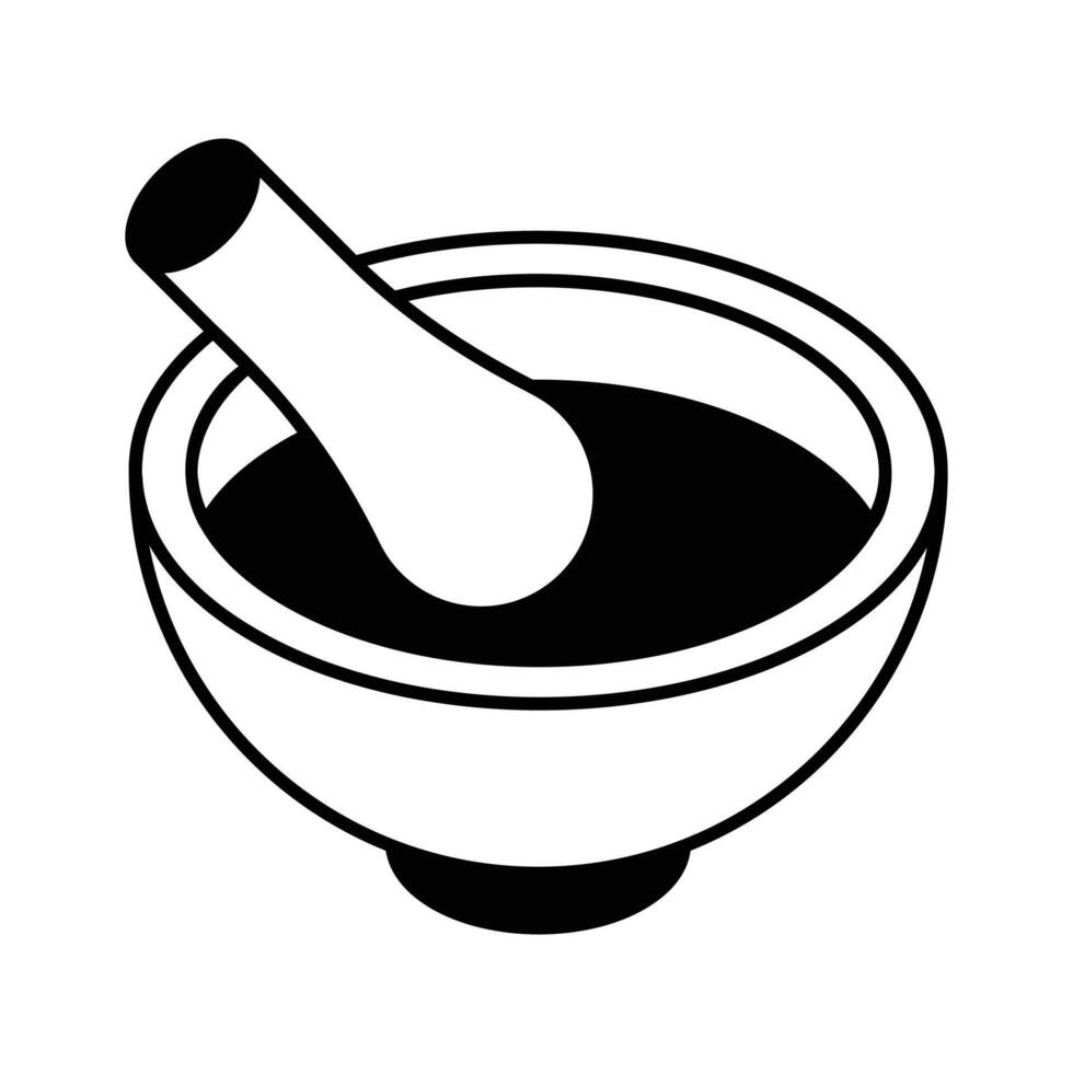 An isometric filled icon of mortar and pestle.. vector