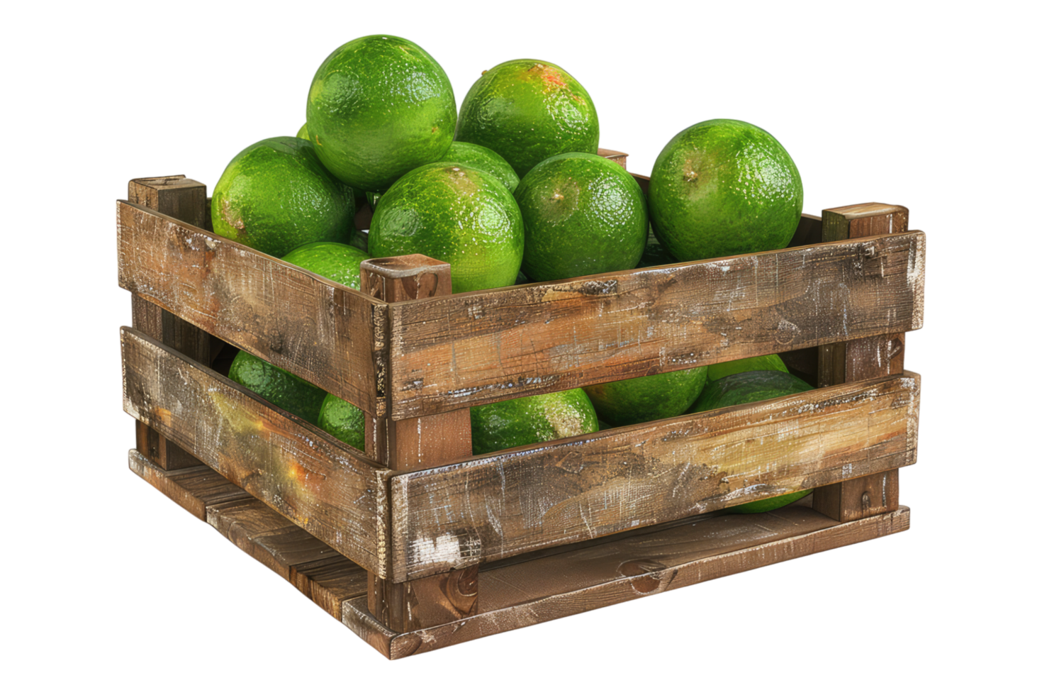 Limes fruit in a wooden carate isolated on transparent background png