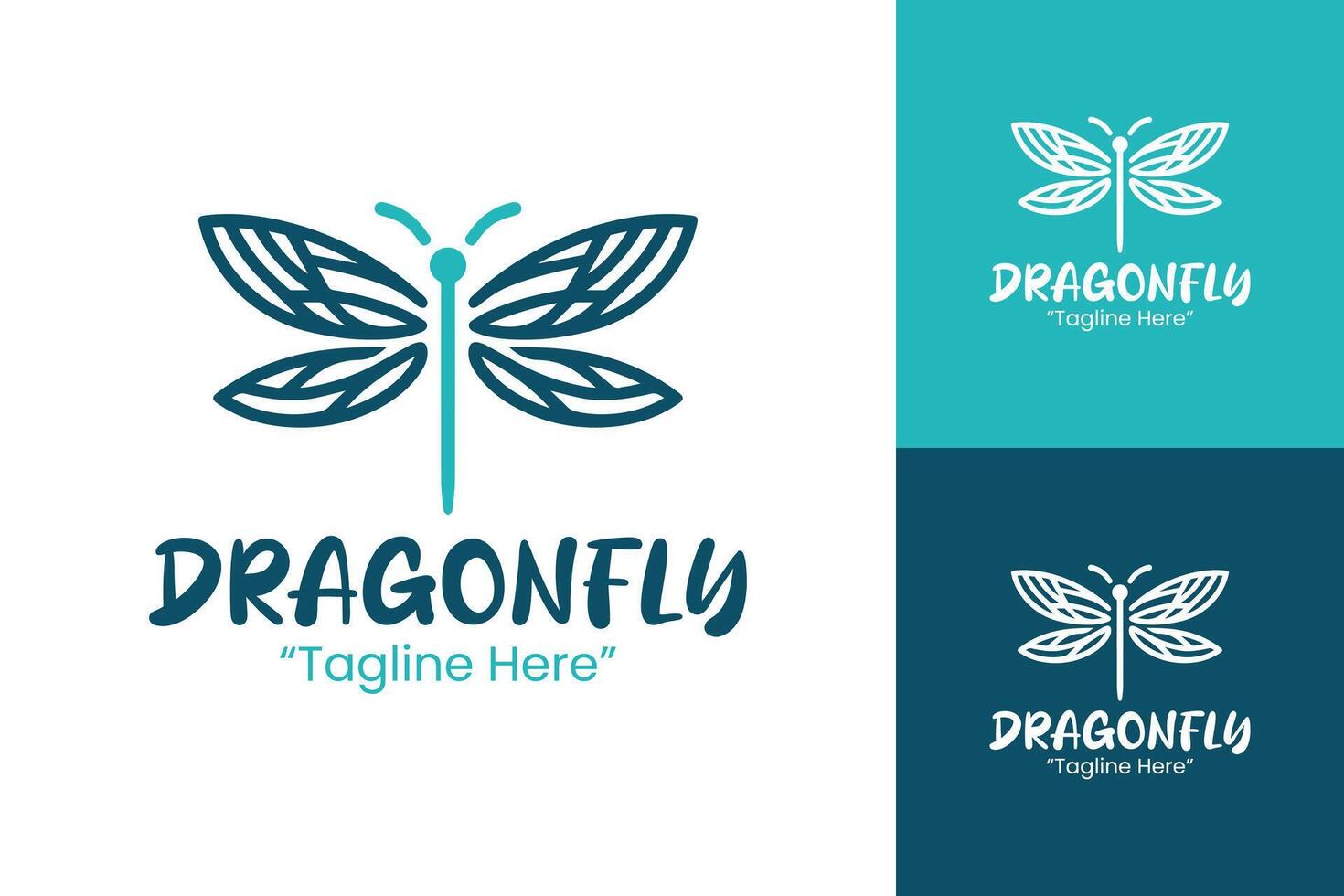 Stylish Blue and Teal Dragonfly Logo Design with Twisted Tail and Modern Flat Wings vector