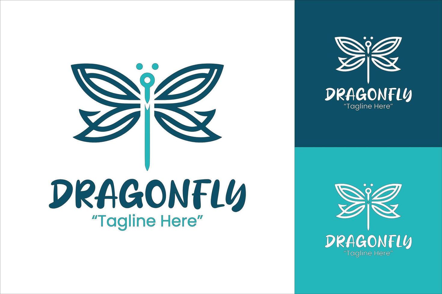 Modern Blue Teal Dragonfly Logo Design with Curved Wings and Bold Typography for Branding vector