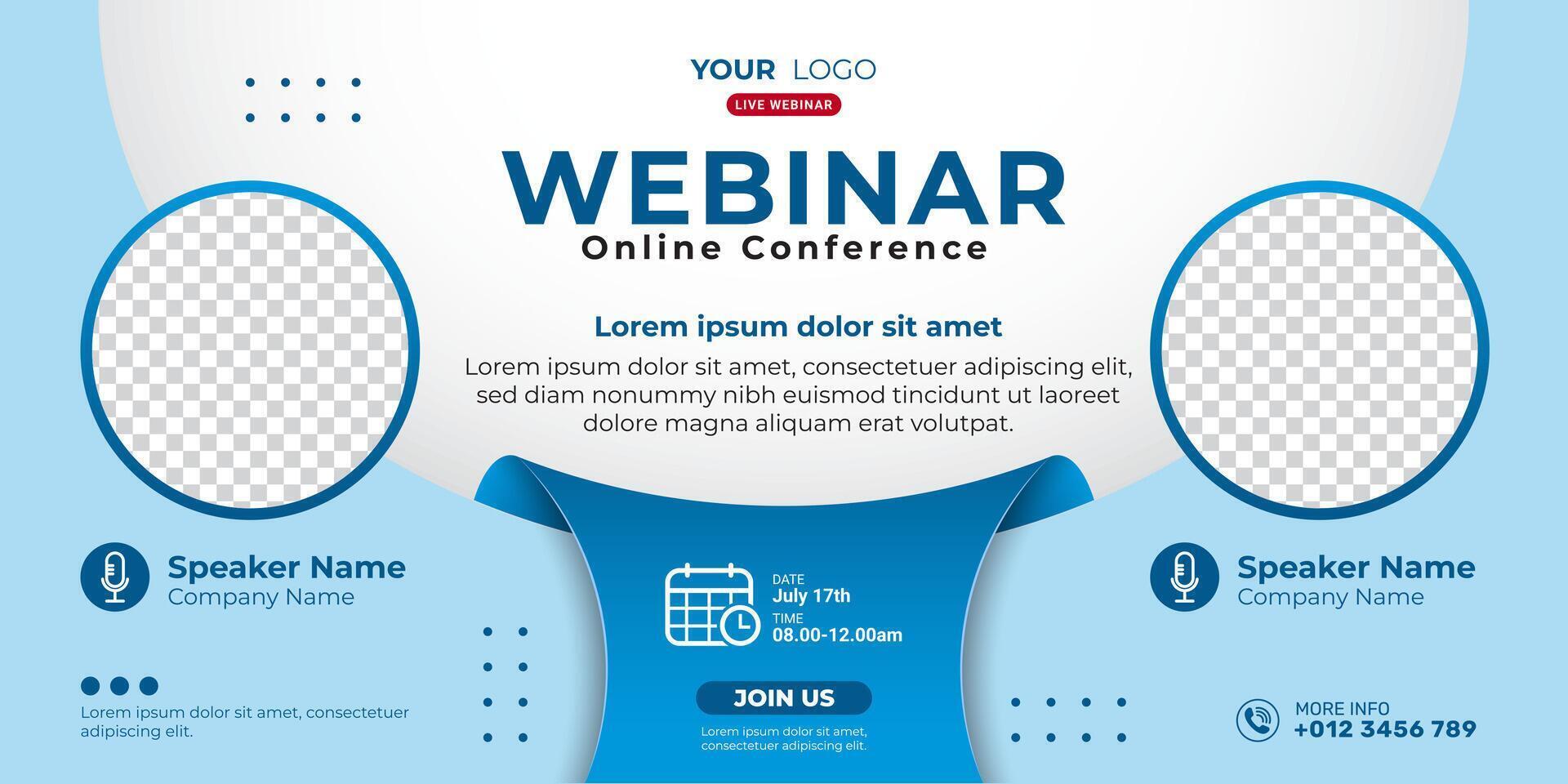 Business webinar horizontal banner design. Modern banner design with blue and white background color and place for the photo. Usable for banner, cover, and header. vector