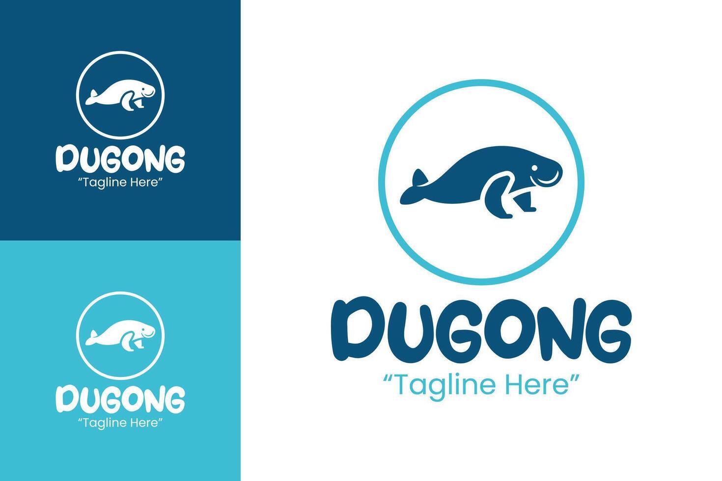 Flat Blue Dugong Logo with Ocean Wave Base and Clean Bold Shape for Business Branding vector
