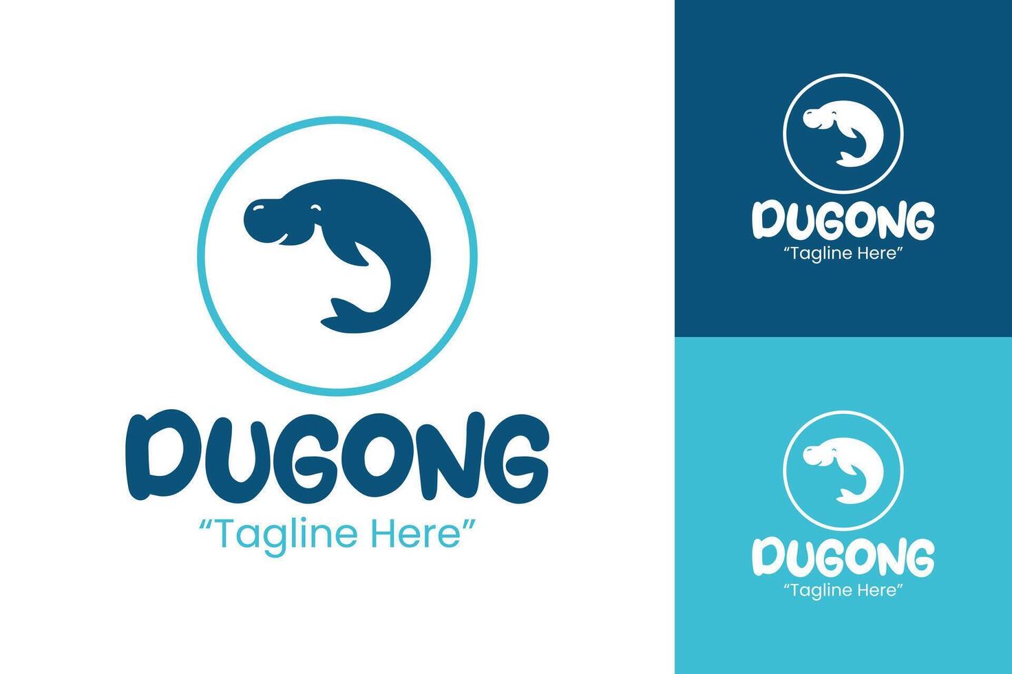 Minimalist Aquatic Dugong Logo in Turquoise and Navy Blue with Rounded Frame Design vector