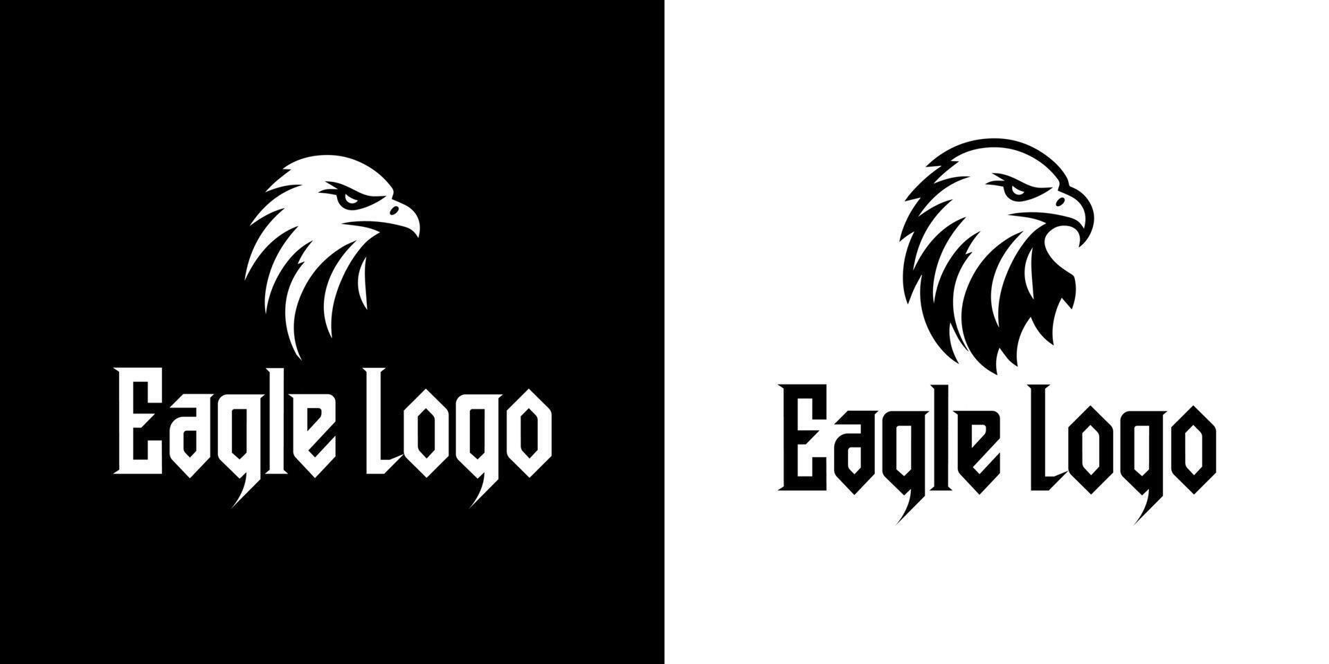 Fierce Black Eagle Head Logo with Curved Silhouette and Gothic Typeface for Strong Visual Branding vector