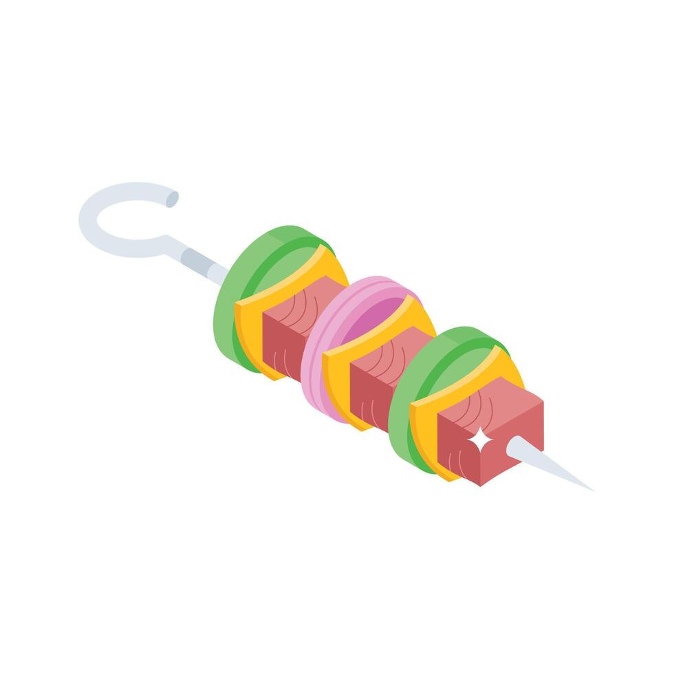 An amazing isometric style icon of meat skewer snack vector