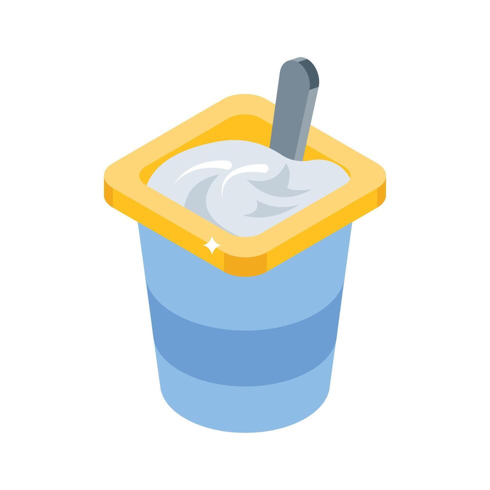 A trendy isometric style icon of plain yogurt cup vector