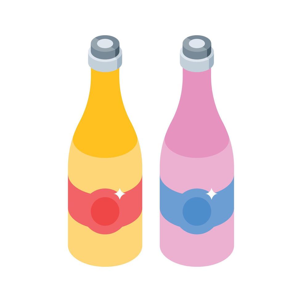 A premium isometric icon of glass wine bottles vector