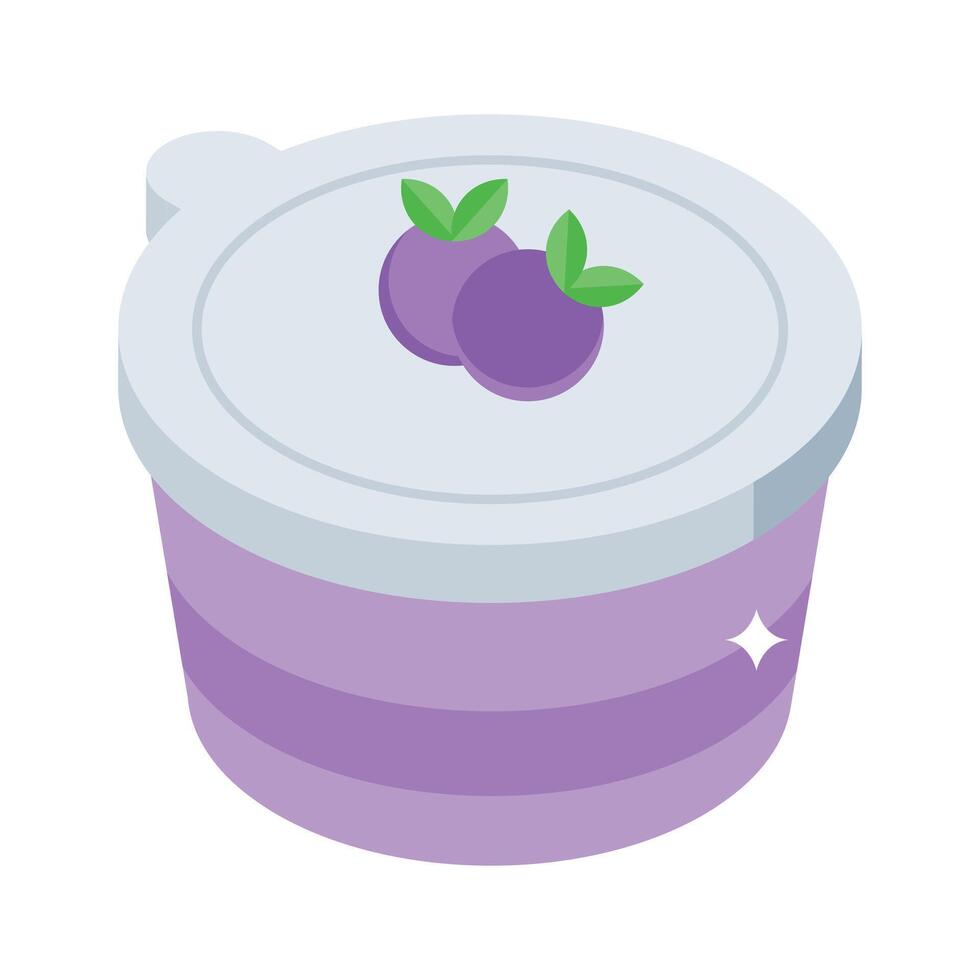 An editable isometric icon of blueberry yogurt cup vector