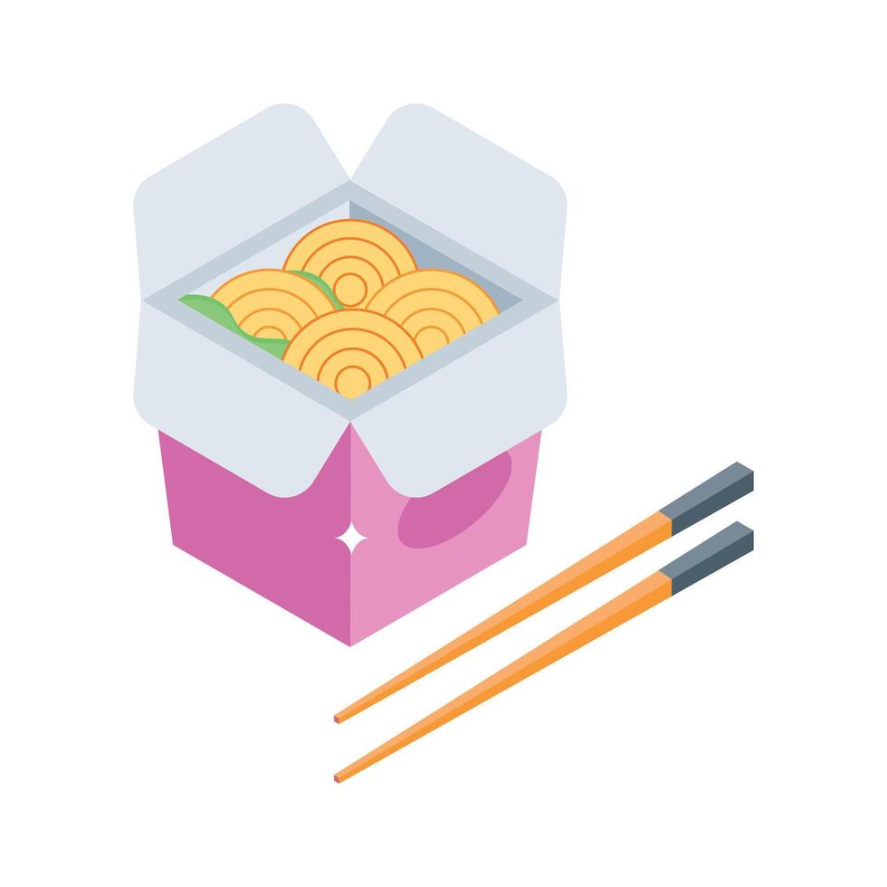 An editable isometric icon of takeaway noodles bowl vector