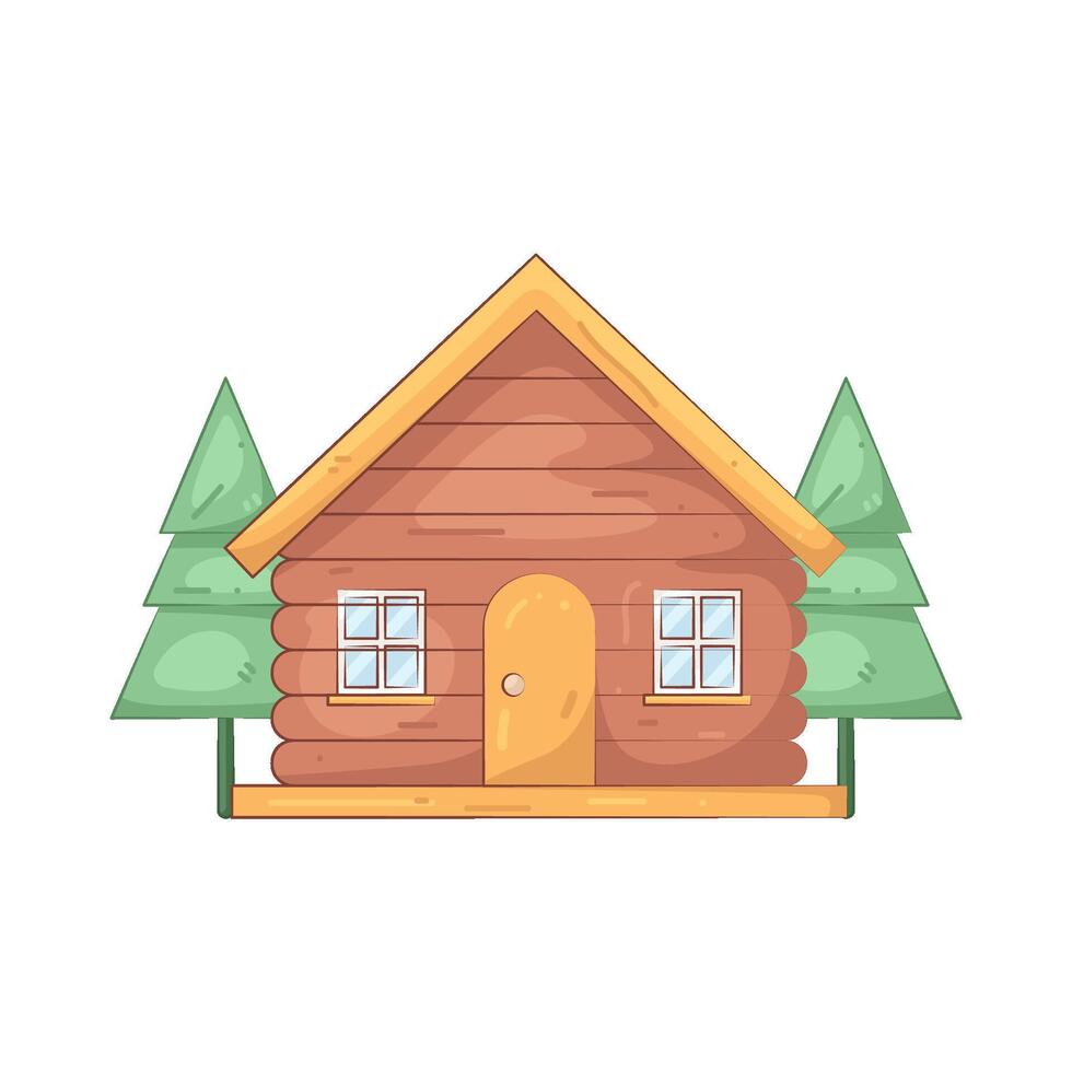 cabin with pine tree vector