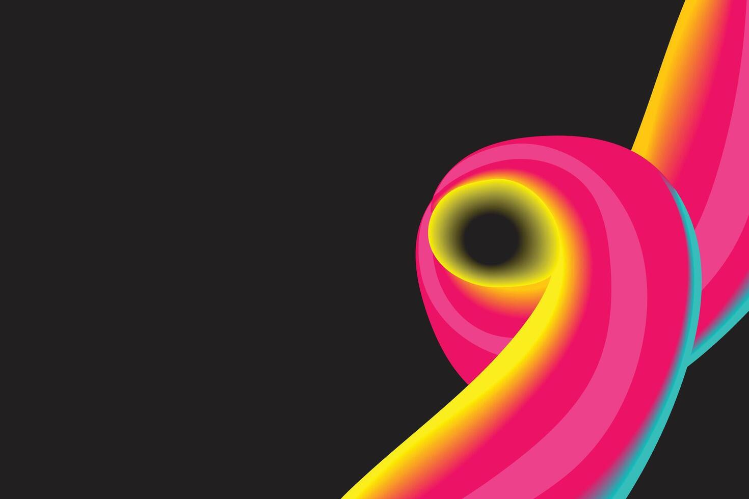A dynamic 3D abstract background featuring a neon twisted ribbon shape in bright yellow, pink, and cyan tones on a dark backdrop. Perfect for tech, design, and modern digital themes. vector