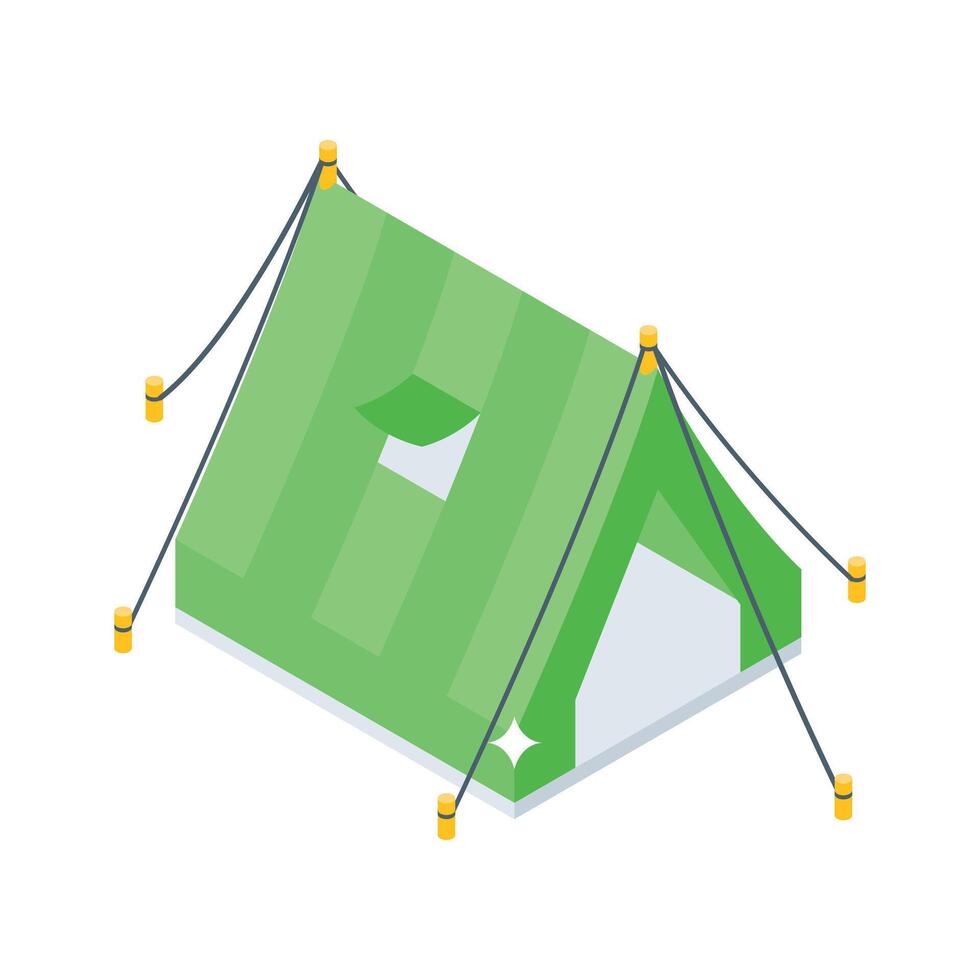 A trendy isometric icon of pitched camping tent vector