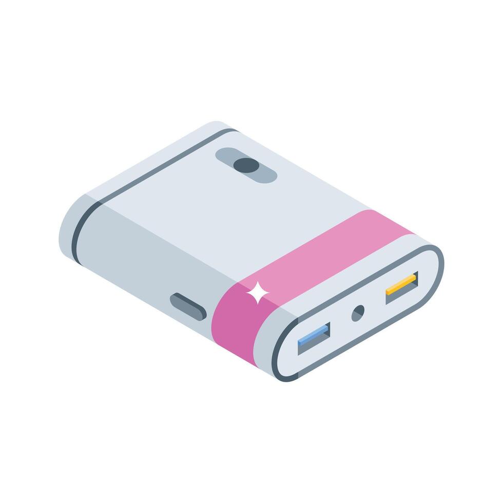 Easy to edit isometric style icon of power bank vector